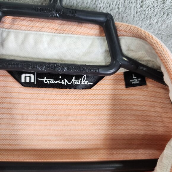 Mens TravisMathew Polo Shirt Orange Striped short sleeve Size L - Picture 5 of 13